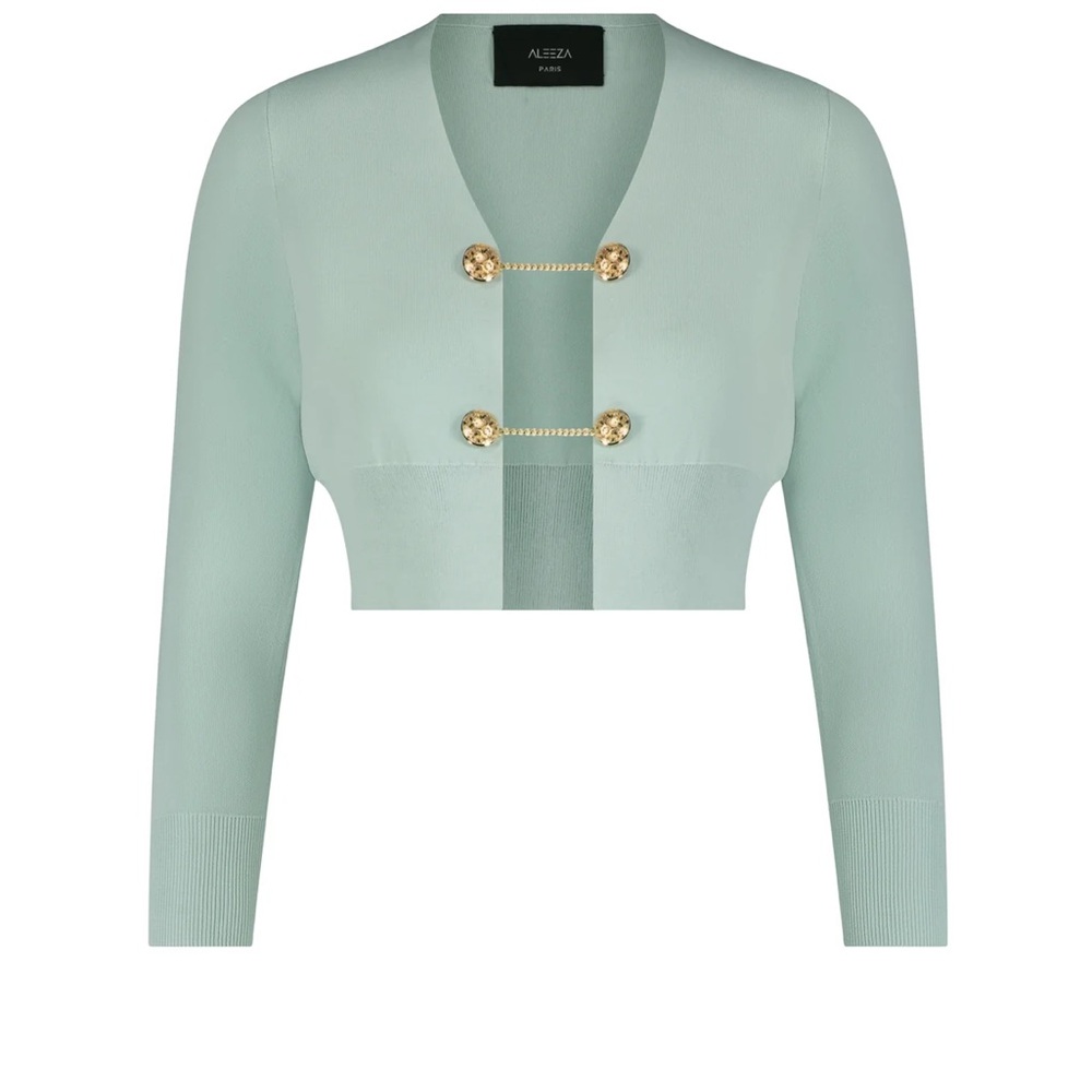 Nopal Light Green Cardigan with Gold Buttons Aleeza Paris XL